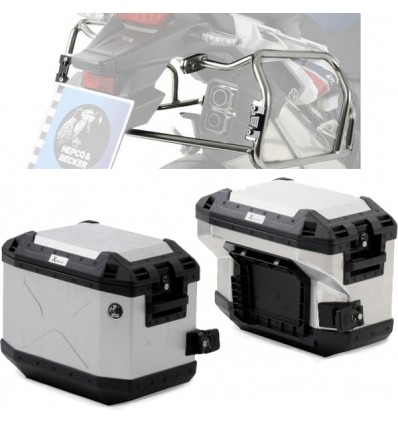Set completo telai laterali e valige argento Hepco & Becker Cutout per Ducati Desert X