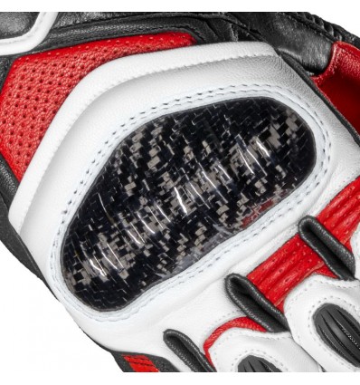 Guanti da moto Spidi Carbo 7 in pelle nera, bianca e rossa Guanti da moto Spidi Carbo 7 in pelle nera, bianca e rossa