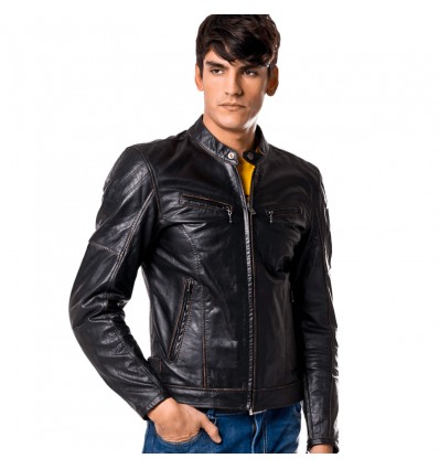 Giacca da moto in pelle Spidi Ring nera Giacca da moto in pelle Spidi Ring nera