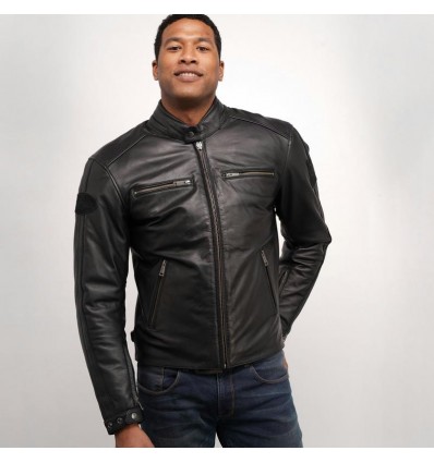 Giacca da moto in pelle Helstons Ace Rag nera Giacca da moto in pelle Helstons Ace Rag nera