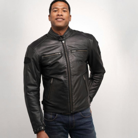 Giacca da moto in pelle Helstons Ace Rag nera Giacca da moto in pelle Helstons Ace Rag nera