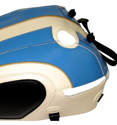 Copriserbatoio Bagster per Triumph Bonneville T120 crema, azzurro e oro Copriserbatoio Bagster per Triumph Bonneville T120 crema, azzurro e oro