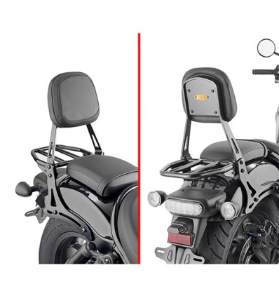 Schienalino con portapacchi GIVI specifico per Honda CMX 1100 Rebel Schienalino con portapacchi GIVI specifico per Honda CMX 1100 Rebel