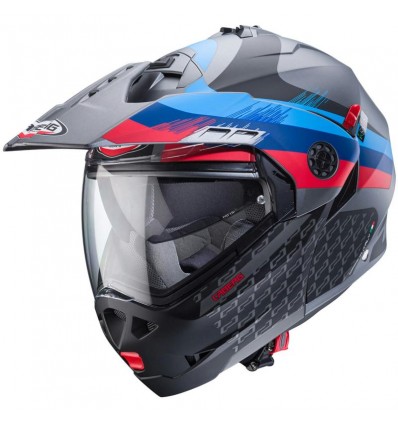 Casco Caberg Tourmax X Sarabe apribile enduro doppia visiera antracite opaco, blu e rosso