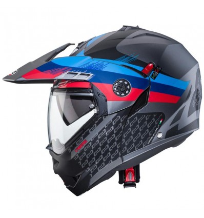 Casco Caberg Tourmax X Sarabe apribile enduro doppia visiera antracite opaco, blu e rosso