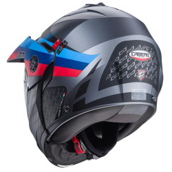 Casco Caberg Tourmax X Sarabe apribile enduro doppia visiera antracite opaco, blu e rosso