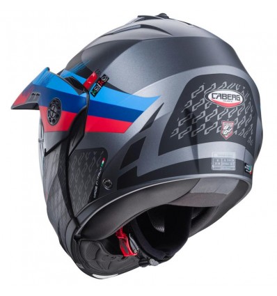 Casco Caberg Tourmax X Sarabe apribile enduro doppia visiera antracite opaco, blu e rosso