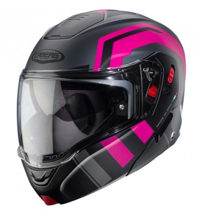 Casco Caberg Horus X Road apribile doppia visiera nero opaco e fucsia