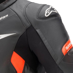 Giacca da moto in pelle Alpinestars Faster V2 nera e rossa Giacca da moto in pelle Alpinestars Faster V2 nera e rossa