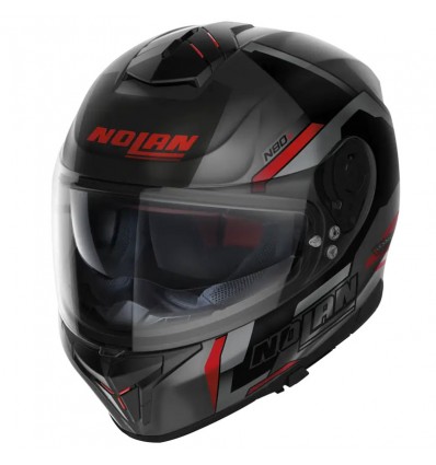 Casco Nolan N80.8 Wanted N-Com nero opaco, grigio e rosso