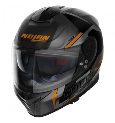 Casco Nolan N80.8 Wanted N-Com nero opaco, grigio e arancio