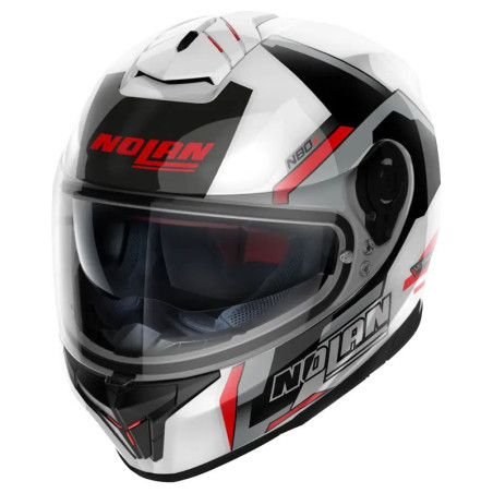 Casco Nolan N80.8 Wanted N-Com bianco metal, argento e rosso Casco Nolan N80.8 Wanted N-Com bianco metal, argento e rosso