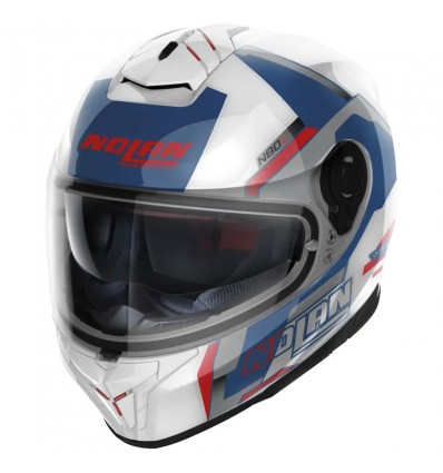 Casco Nolan N80.8 Wanted N-Com bianco metal, blu e rosso