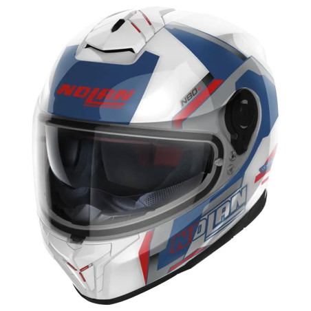 Casco Nolan N80.8 Wanted N-Com bianco metal, blu e rosso Casco Nolan N80.8 Wanted N-Com bianco metal, blu e rosso