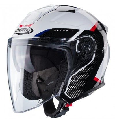 Casco Jet Caberg Flyon II Boss bianco, nero e rosso Casco Jet Caberg Flyon II Boss bianco, nero e rosso