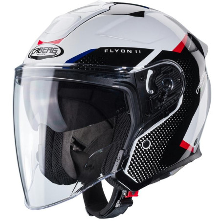Casco Jet Caberg Flyon II Boss bianco, nero e rosso Casco Jet Caberg Flyon II Boss bianco, nero e rosso