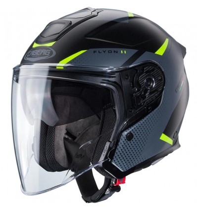Casco Jet Caberg Flyon II Boss nero opaco, grigio e giallo fluo Casco Jet Caberg Flyon II Boss nero opaco, grigio e giallo fluo
