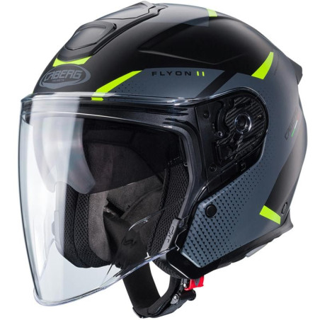 Casco Jet Caberg Flyon II Boss nero opaco, grigio e giallo fluo Casco Jet Caberg Flyon II Boss nero opaco, grigio e giallo fluo