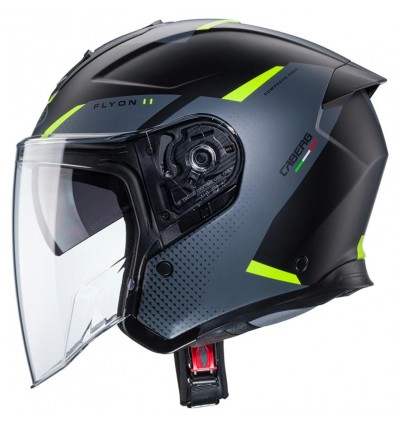 Casco Jet Caberg Flyon II Boss nero opaco, grigio e giallo fluo Casco Jet Caberg Flyon II Boss nero opaco, grigio e giallo fluo