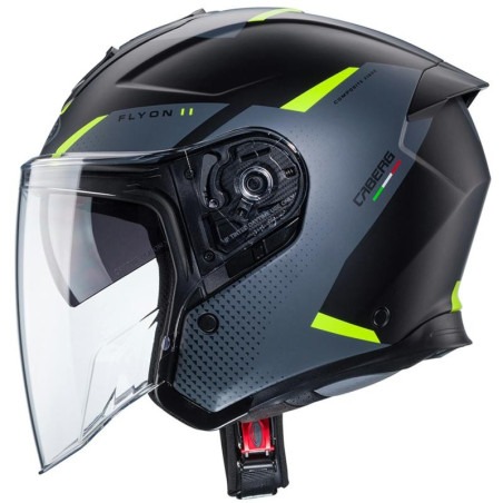 Casco Jet Caberg Flyon II Boss nero opaco, grigio e giallo fluo Casco Jet Caberg Flyon II Boss nero opaco, grigio e giallo fluo