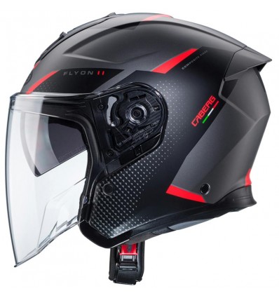 Casco Jet Caberg Flyon II Boss nero opaco, grigio e rosso Casco Jet Caberg Flyon II Boss nero opaco, grigio e rosso