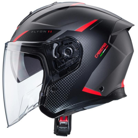 Casco Jet Caberg Flyon II Boss nero opaco, grigio e rosso Casco Jet Caberg Flyon II Boss nero opaco, grigio e rosso