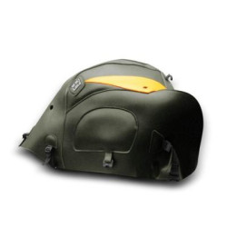 Copriserbatoio Bagster per Honda XL 1000 V Varadero 99-11 in similpelle nero e triangolo giallo oro