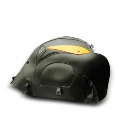 Copriserbatoio Bagster per Honda XL 1000 V Varadero 99-11 in similpelle nero e triangolo giallo oro