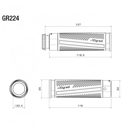 Manopole Rizoma 30Gradi in ergal e gomma neri Manopole Rizoma 30Gradi in ergal e gomma neri