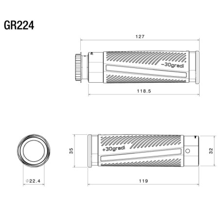 Manopole Rizoma 30Gradi in ergal e gomma neri Manopole Rizoma 30Gradi in ergal e gomma neri