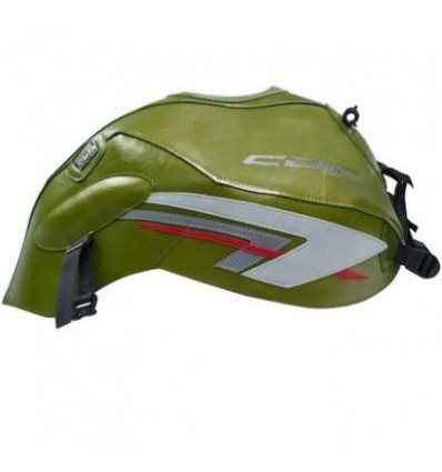 Copriserbatoio Bagster per Honda CBF 600N 08-12 in similpelle verde oliva, grigio e rosso Copriserbatoio Bagster per Honda CBF 600N 08-12 in similpelle verde oliva, grigio e rosso