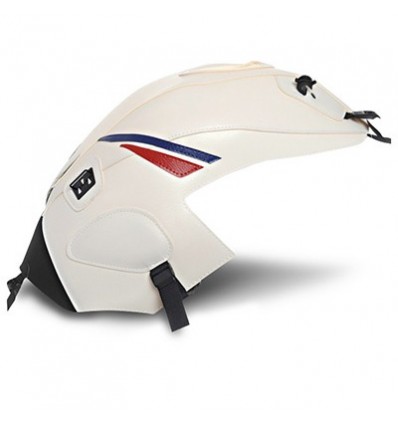 Copriserbatoio Bagster per Honda CB 650F dal 2014 in similpelle bianco con triangolo blu baltico e rosso Copriserbatoio Bagster per Honda CB 650F dal 2014 in similpelle bianco con triangolo blu baltico e rosso