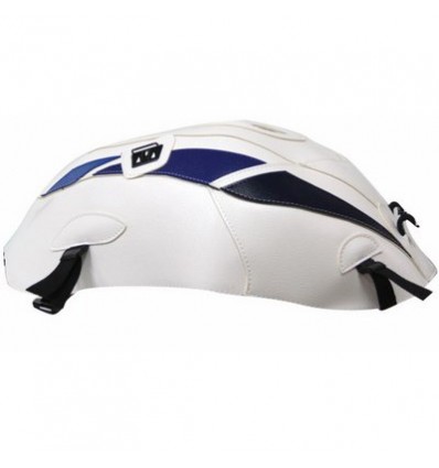 Copriserbatoio Bagster per Suzuki GSX-R 1000 09-16 in similpelle bianco con triangolo blu