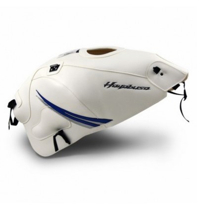 Copriserbatoio Bagster per Suzuki GSX 1300R Hayabusa 08-18 bianco, triangolo blu gitan e argento Copriserbatoio Bagster per Suzuki GSX 1300R Hayabusa 08-18 bianco, triangolo blu gitan e argento