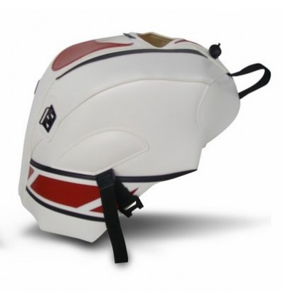Copriserbatoio Bagster per Yamaha YZF R125 08-18 in similpelle anniversario bianco, deco rosso e nero