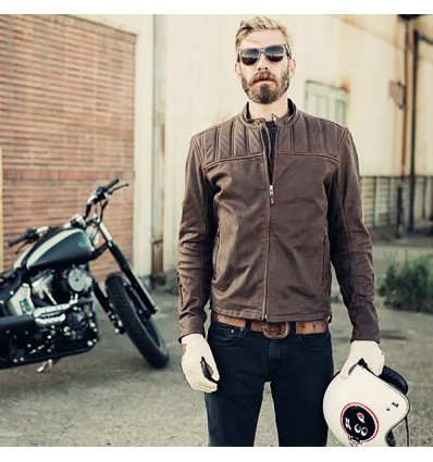 Giacca da moto in pelle Roland Sands Design da uomo mod. ENZO MAHOGANY Giacca da moto in pelle Roland Sands Design da uomo mod. ENZO MAHOGANY