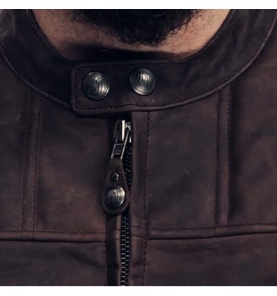Giacca da moto in pelle Roland Sands Design da uomo Enzo Mahogany marrone Giacca da moto in pelle Roland Sands Design da uomo Enzo Mahogany marrone