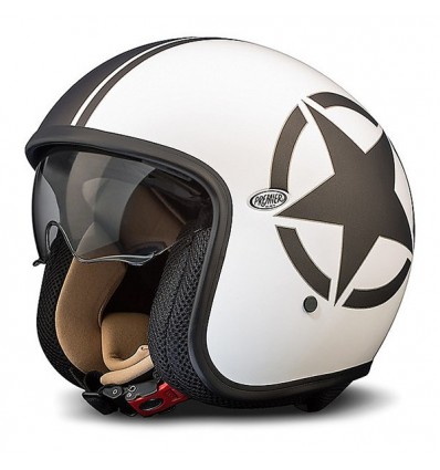 Casco Premier Jet Vintage grafica Star bianco e nero opaco Casco Premier Jet Vintage grafica Star bianco e nero opaco