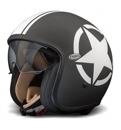 Casco Premier Jet Vintage grafica Star nero e bianco opaco Casco Premier Jet Vintage grafica Star nero e bianco opaco