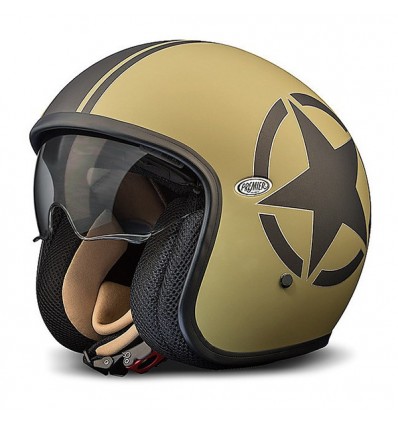 Casco Premier Jet Vintage grafica Star verde militare e nero opaco