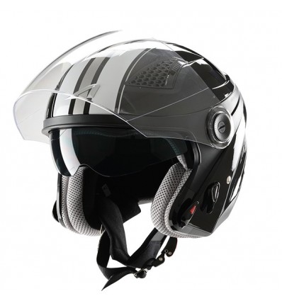 Casco Astone Helmets DJ10 Stripes doppia visiera nero e bianco Casco Astone Helmets DJ10 Stripes doppia visiera nero e bianco