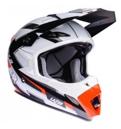 Casco Lazer enduro MX8 Geotech Carbon bianco e arancio