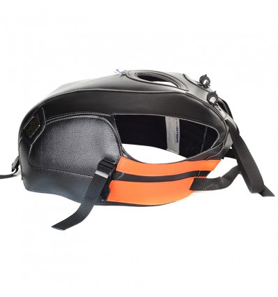 Copriserbatoio Bagster per Kawasaki W800 in similpelle nero e arancione