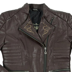 Giacca moto da donna in pelle Rusty Pistons Livonia Brown marrone Giacca moto da donna in pelle Rusty Pistons Livonia Brown marrone