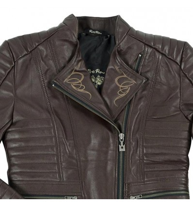 Giacca moto da donna in pelle Rusty Pistons Livonia Brown marrone Giacca moto da donna in pelle Rusty Pistons Livonia Brown marrone
