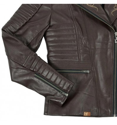 Giacca moto da donna in pelle Rusty Pistons Livonia Brown marrone Giacca moto da donna in pelle Rusty Pistons Livonia Brown marrone