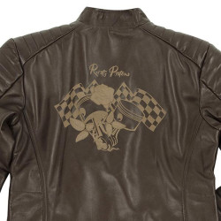 Giacca moto da donna in pelle Rusty Pistons Livonia Brown marrone Giacca moto da donna in pelle Rusty Pistons Livonia Brown marrone