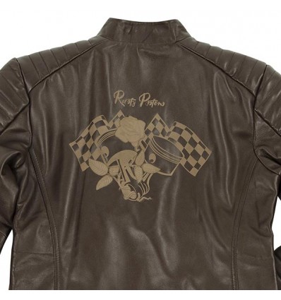 Giacca moto da donna in pelle Rusty Pistons Livonia Brown marrone Giacca moto da donna in pelle Rusty Pistons Livonia Brown marrone