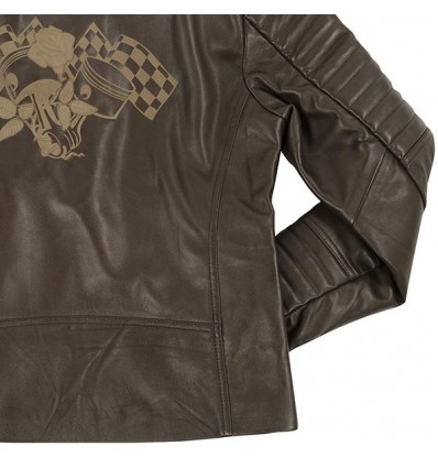 Giacca moto da donna in pelle Rusty Pistons Livonia Brown marrone Giacca moto da donna in pelle Rusty Pistons Livonia Brown marrone