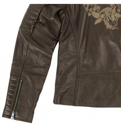 Giacca moto da donna in pelle Rusty Pistons Livonia Brown marrone Giacca moto da donna in pelle Rusty Pistons Livonia Brown marrone